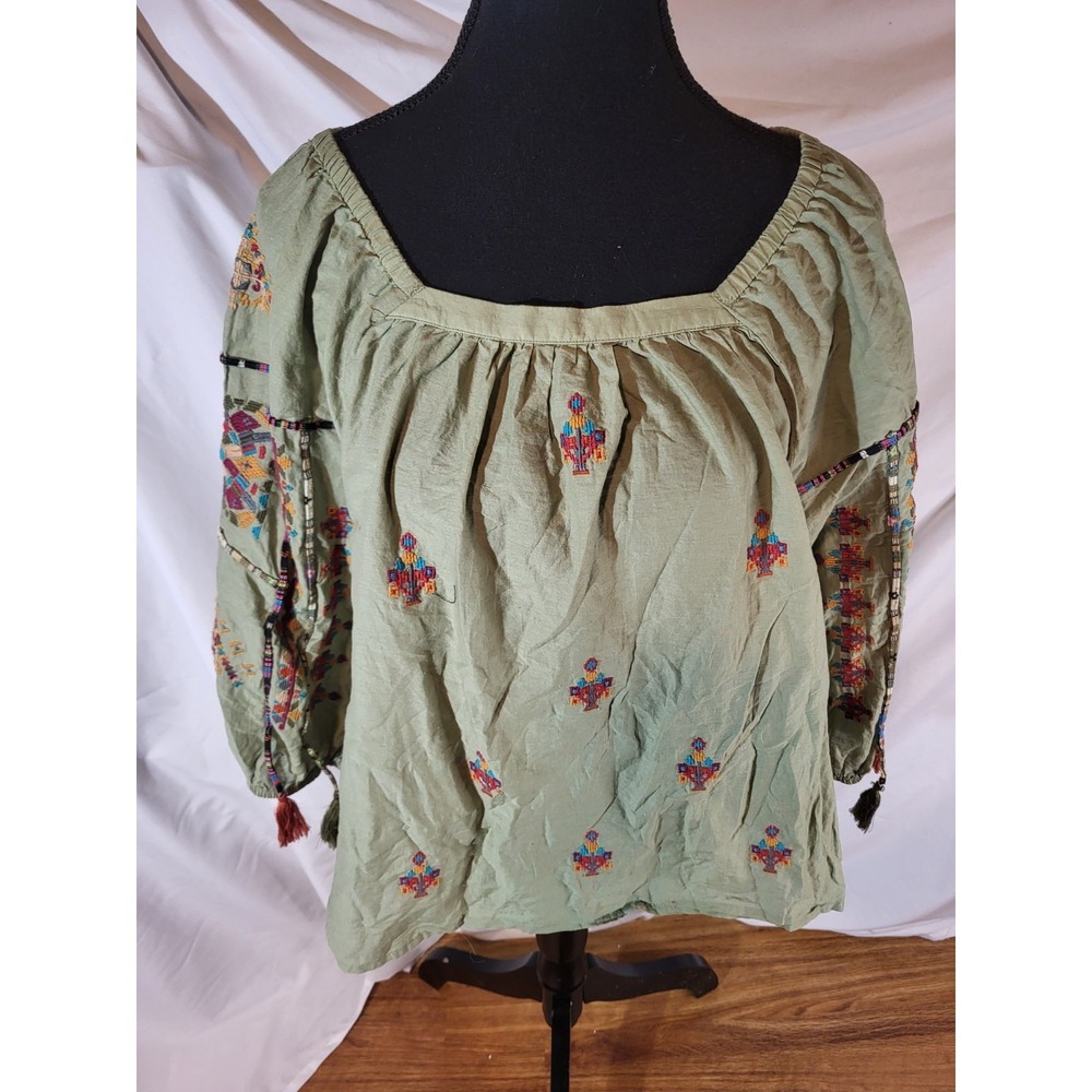 Sundance Size Small Olive Green Embroidered Peasant Top Cotton‎ Boho